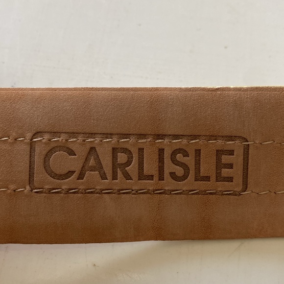 Carlisle Tan Leather Belt White Stitch Gold Tone Buckle. Made in Italy. - Picture 4 of 7